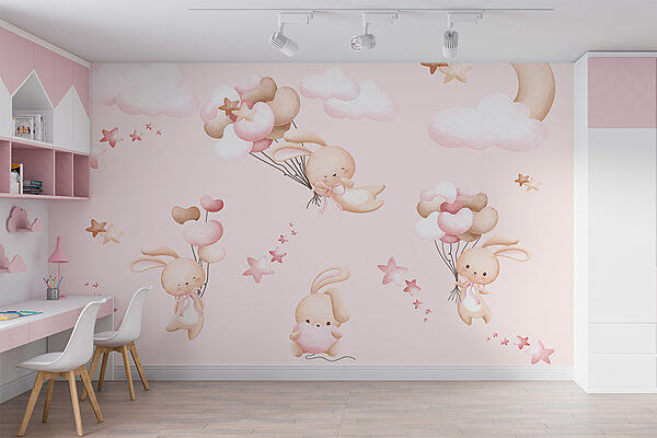 Cartoon of a teddy bear holding a pink heart Wall murals Cartoon of a teddy bear holding a pink heart