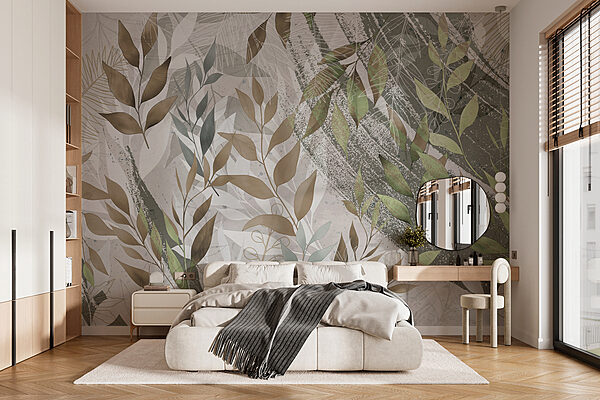 Artistic foliage pattern in neutral tones Wall murals Artistic foliage pattern in neutral tones