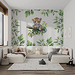 Wall murals Watercolor of a baby leopard on a tree branch