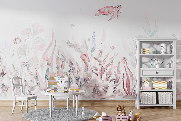 Pink sea turtle with pink shell Wall murals Pink sea turtle with pink shell