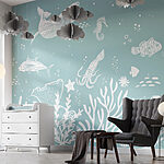 Wall murals White fish on a blue background