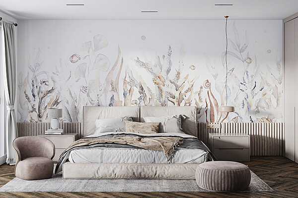 Underwater garden with shells and fish Wall murals Underwater garden with shells and fish