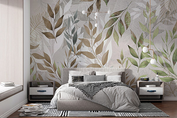 Leafy branches in a delicate pattern Wall murals Leafy branches in a delicate pattern
