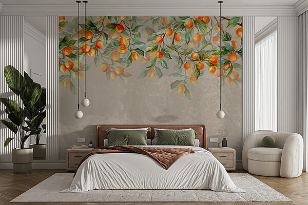 Fruitful tree branches with leaves Wall murals Fruitful tree branches with leaves