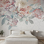 Wall murals Pastel peonies on textured background.