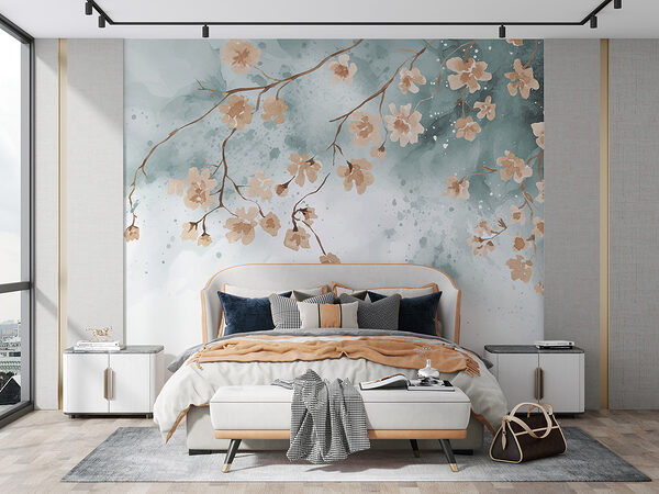 Watercolor blossoms on gentle branches Wall murals Watercolor blossoms on gentle branches