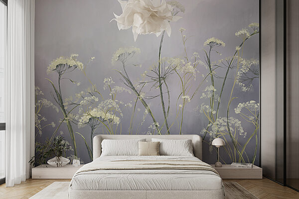 Painting of flowers on a grey background Wall murals Painting of flowers on a grey background