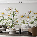 Wall murals Daisies dance with buzzing bees.