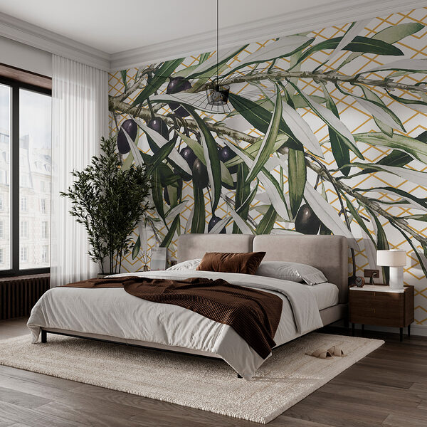 Olive branches on geometric pattern Wall murals Olive branches on geometric pattern