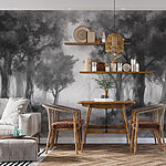 Wall murals Group of trees in a foggy forest