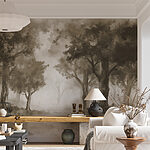 Wall murals Group of trees in a foggy forest