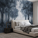 Wall murals Group of trees in a foggy forest