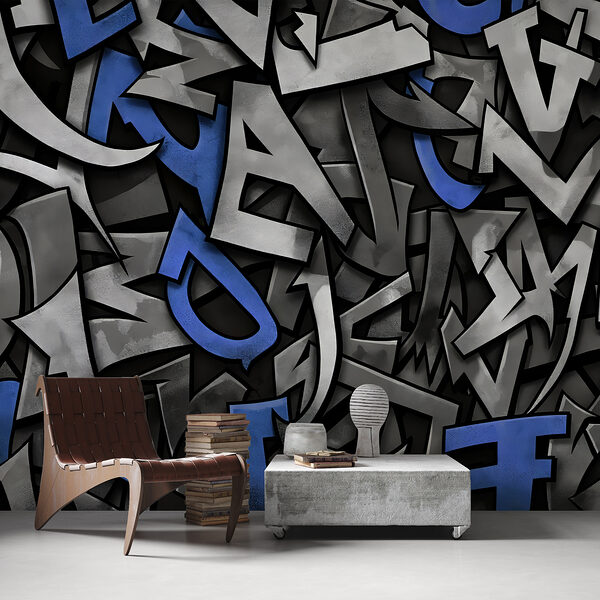 Wall murals Blue and black letter f