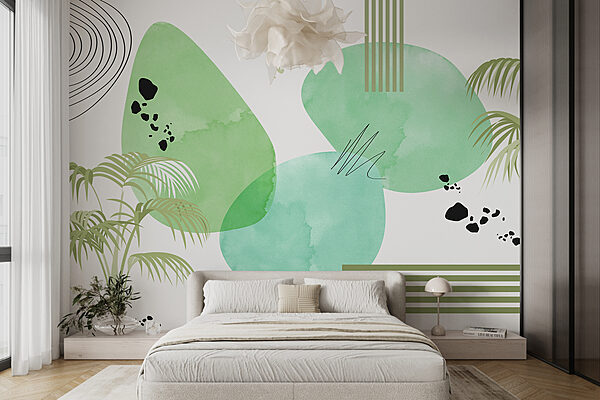 Green and white background with circles and lines Wall murals Green and white background with circles and lines