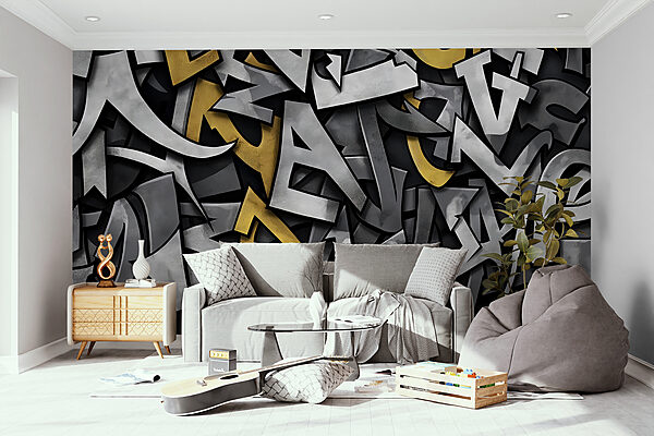 Abstract letters with metallic textures Wall murals Abstract letters with metallic textures