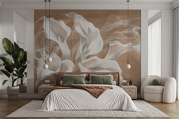 Wall mural White lilies on textured background