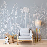 Wall murals Silhouettes of wildflowers on gray.