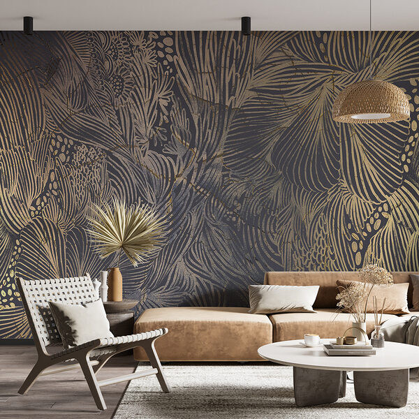 Elegant botanical pattern in dark tones Wall murals Elegant botanical pattern in dark tones