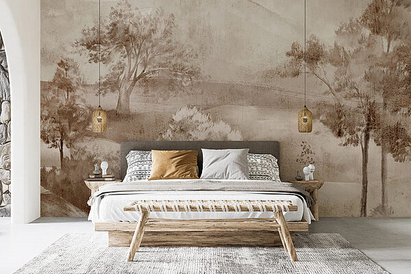 Landscape with trees and bushes Wall murals Landscape with trees and bushes