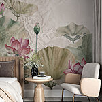 Wall murals Lotus blossoms and leaves illustration.