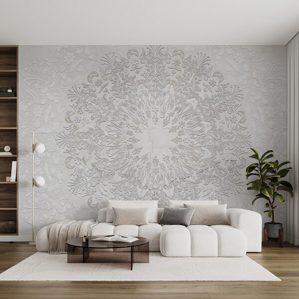 White floral design on a white surface Wall mural White floral design on a white surface
