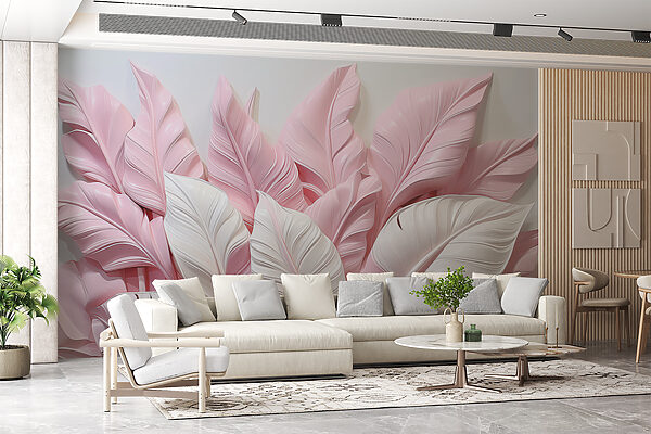 Group of pink and white leaves Wall murals Group of pink and white leaves
