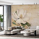 Wall murals White flower with green leaves