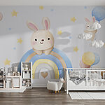 Wall murals Cartoon bunny on a rainbow