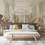 Wall murals Painting of leaves and a building