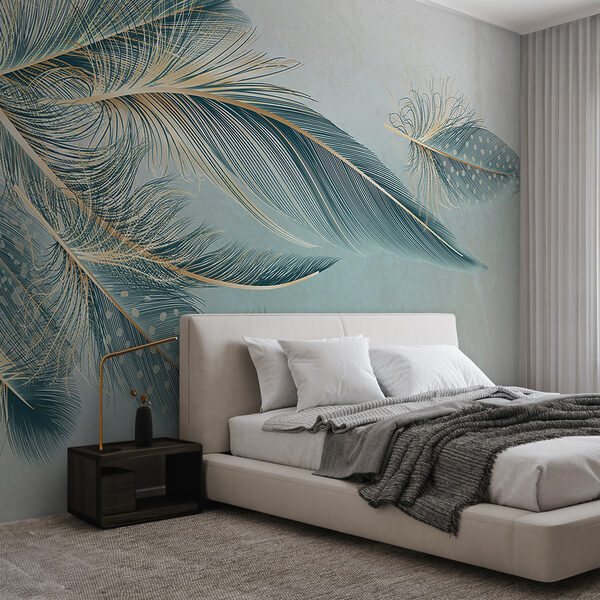 Wall mural Group of feathers on a white background