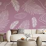 Wall murals Purple background with white leaves