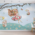 Wall murals Girl swinging on a swing