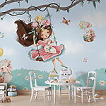 Wall murals Girl swinging on a swing