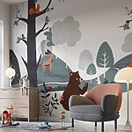 Wall murals Cartoon of a bear and animals in the forest