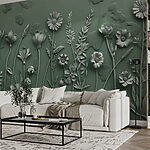Wall murals Grey sculpture of flowers and plants