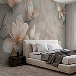 Wall murals Elegant blossoms on muted backdrop