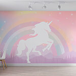 Wall murals Unicorn with a rainbow and mountains