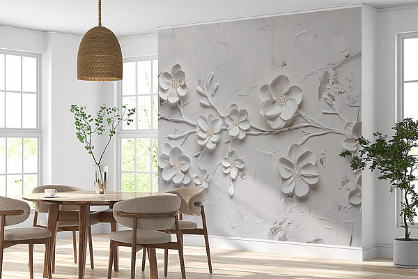 White flowers on a white surface Wall murals White flowers on a white surface