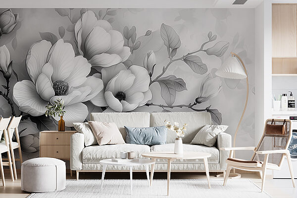Monochrome bloom in serene elegance Wall murals Monochrome bloom in serene elegance