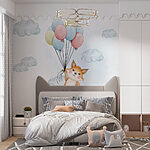Wall murals Fox holding balloons in the sky