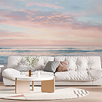 Wall murals Beach with waves and a pink sky