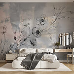 Wall murals Drawing of flowers on a grey background
