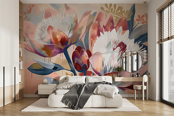 Painting of flowers on a surface Wall murals Painting of flowers on a surface