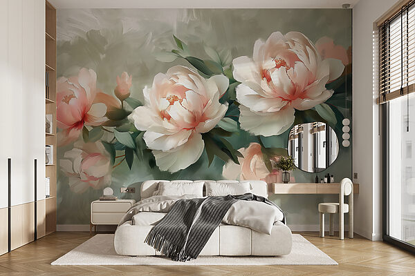 Group of flowers on a white surface Wall murals Group of flowers on a white surface