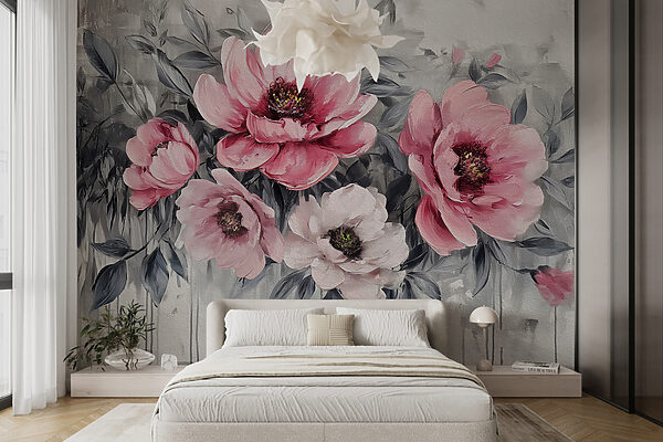 Painting of pink flowers Wall murals Painting of pink flowers