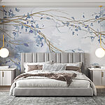 Wall murals Watercolor of a tree branch with blue leaves