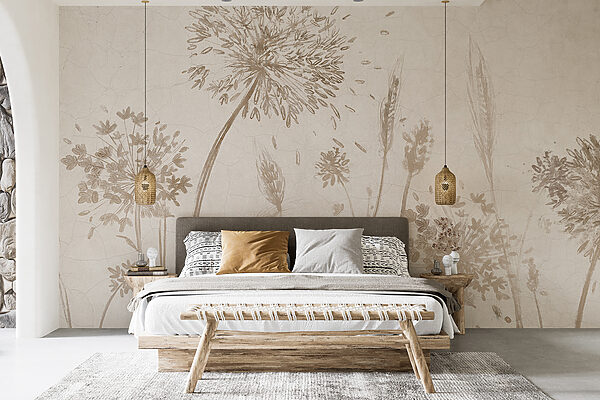 Drawing of dandelions and wheat Wall murals Drawing of dandelions and wheat