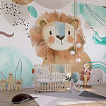 Wall murals Cartoon lion with blue and white spots