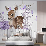 Wall murals Baby deer surrounded by purple flowers