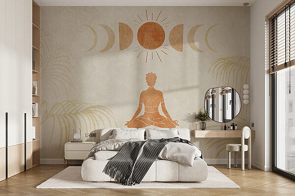 Wall murals Drawing of a person meditating in the middle of a field